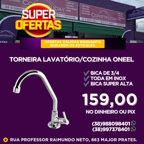 Torneiras Inox Bica Alta Oneel.