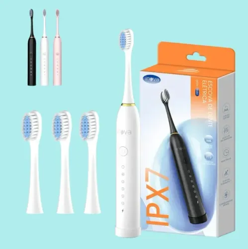 Escova De Dentes Elétrica Sônica Recarregável 4 Cabeça