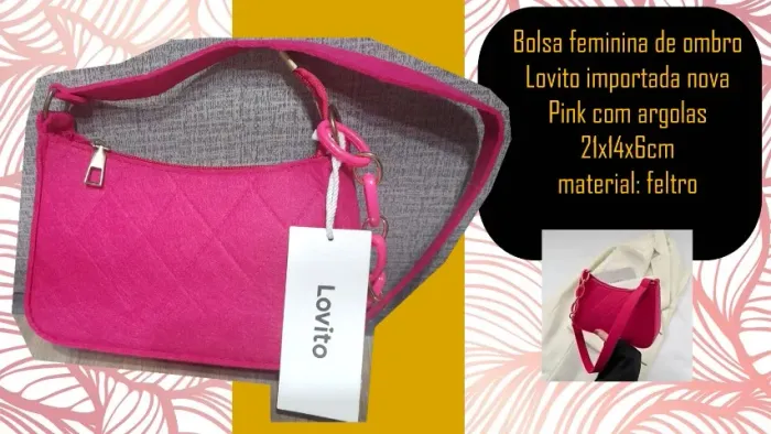 Bolsa feminina de ombro Lovito importada nova Pink com argolas