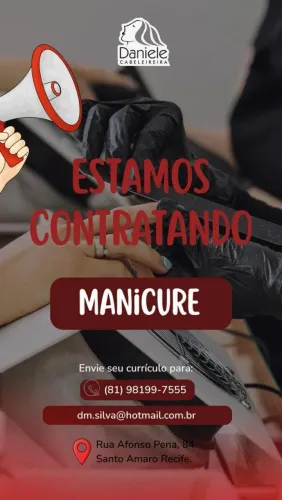 Daniele cabeleireira contrata manicure com experiência.