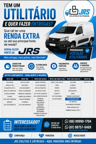 ENTREGADORES COM VEÍCULOS UTILITÁRIOS - ZONA NORTE, PAULISTA, OLINDA E REGIÃO