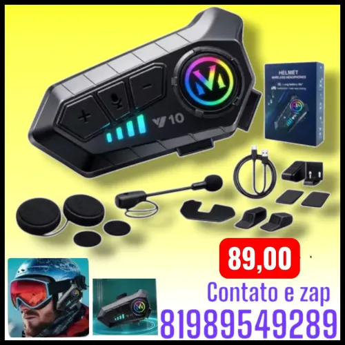 Intercomunicador Fone de Ouvido Bluetooth para Capacete Moto com RGB e Microfone