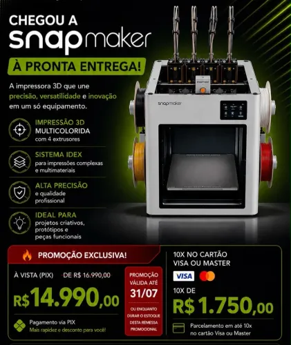 IMPRESSORA 3D SNAPMAKER U1 4 BICOS
