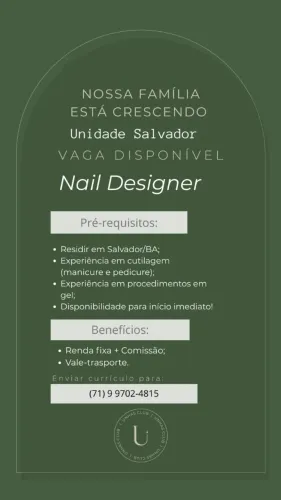 VAGAS PARA MANICURE / PEDICURE NAIL DESIGNER