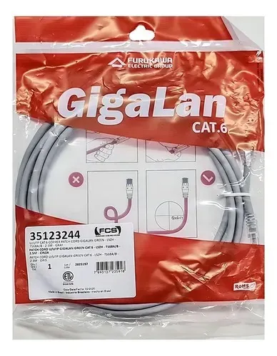 Cabo de Rede Furukawa Cat6 2,5m Cinza GigaLan