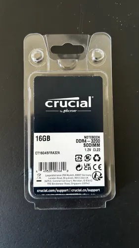 Memória RAM Crucial 16GB DDR4 3200MHz para notebook (SODIMM).