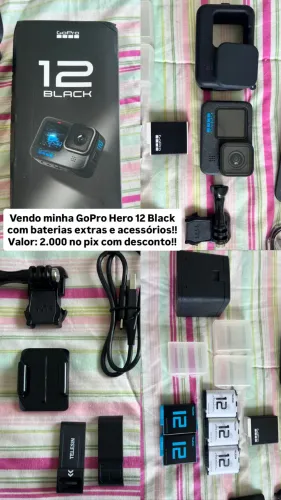 GoPro Hero 12 Black com acessórios e baterias extras