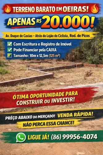 Terreno Barato em Oeiras Com Escritura ..Lei a Legenda!