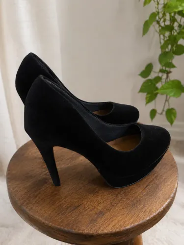 Scarpin Via Marte Preto Meia Pata Salto Alto Nº 36