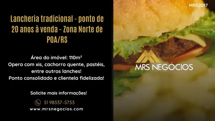 Lancheria tradicional - ponto de 20 anos à venda - Zona Norte de POA/RS