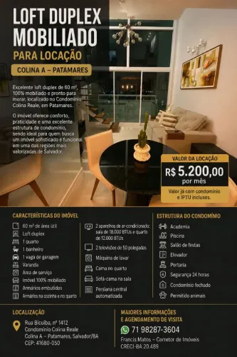LOFT DUPLEX MOBILIADO PARA LOCAÇÃO | COLINA A - PATAMARES
