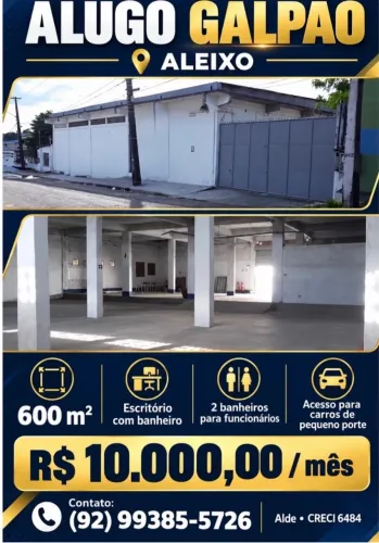 Alugo Galpão Aleixo/ 600 m2/ R$10.000,00
