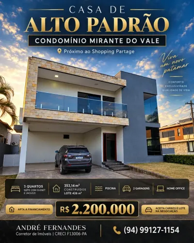 CASA DE ALTO PADRÃO À VENDA CONDOMÍNIO MIRANTE DO VALE
