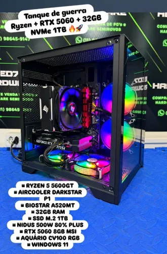 Pc gamer completo rtx 5060 ram 32gb ssd 1tb rx 5 5600gt