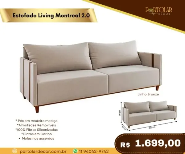 Estofado Living Montreal 2.0, a pronta entrega