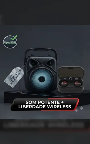 Kit com Caixa de Som Portátil Bluetooth 8W + Fone de Ouvido Bluetooth M30 Sem Fio Digital