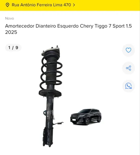 AMORTECEDOR DIANTEIRO ESQUERDO CHERY TIGGO 7 2025 