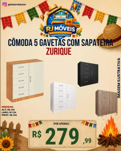 CÔMODA 5 GAVETAS 1 SAPATEIRA 