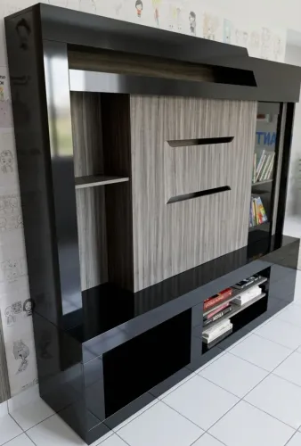 Home Estante com Bar e Cristaleira de Vidro | Painel para TV Amplo Bicolor