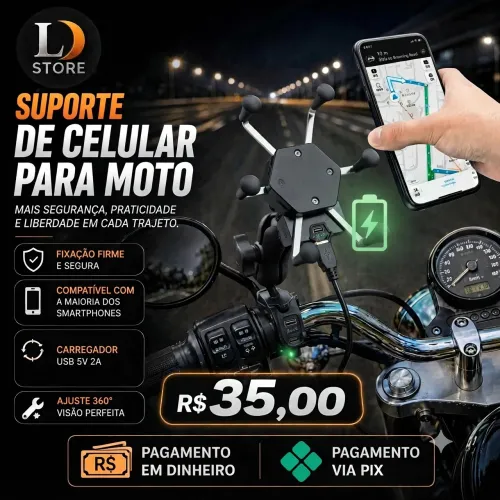 Suporte de celular para moto com carregador USB