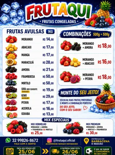 Frutas congeladas para seu comércio ou sua casa