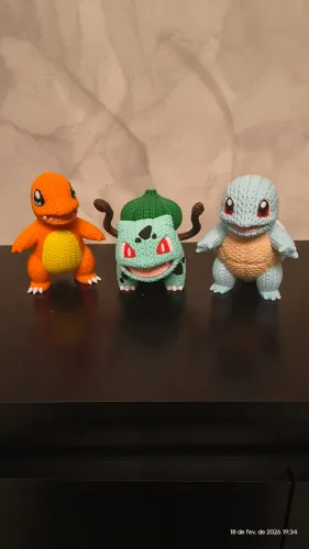 Kit 3 Pokémon Iniciais Primeira Geração - Impressão 3D Estilo Crochê