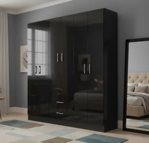 Guarda-Roupa Casal Essencial 6 Portas e 2 Gavetas Preto
