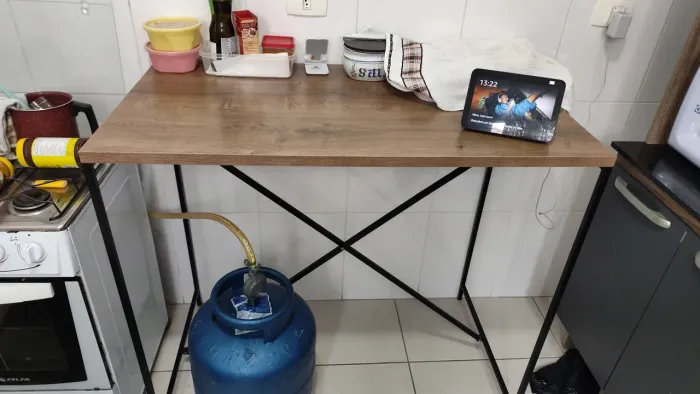 Mesa Cozinha Multiuso Estilo Industrial 90 cm Preto Naturale