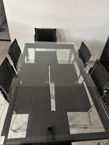 Mesa de Jantar Aço Nobre com Tampo Kanon e 6 Cadeiras