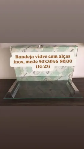 Bandeja vidro alça inox