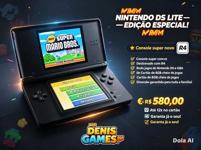 Nintendo ds com r4 cartão 8gbs ds novo
