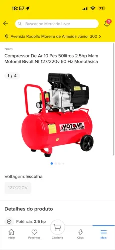 Compressor de ar 10 pés 50 litros 2.5hp Motomil