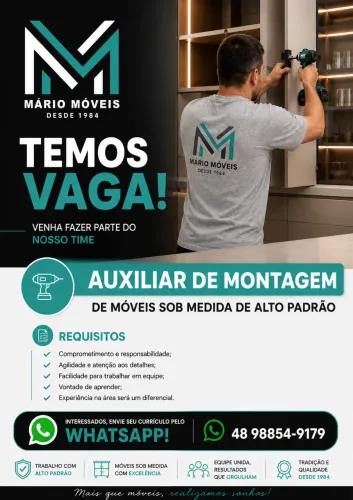 Vaga para auxiliar de montagem.