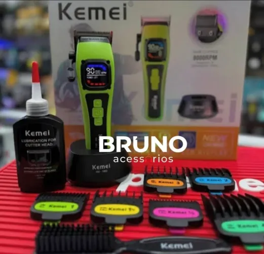 Máquina de corte profissional kemei display led recarregável 