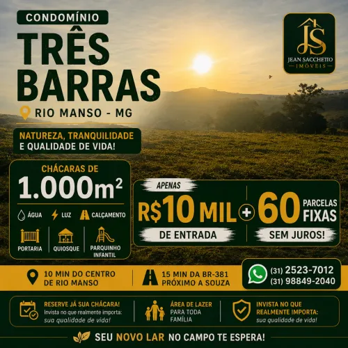 10 mil de entrada restante em até 60x s/Juros | Chácaras 1000m² em Rio Manso