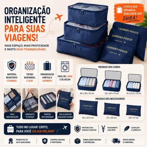 Kit 06 Pcs Organizador NOVO - Mala Viagem Bolsa Necessaire Gaveta