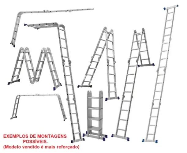 Escada multifuncional alumínio 12 degraus 4x3 super reforçada