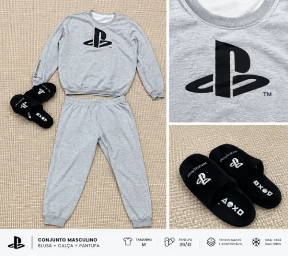 conjunto playstation + pantufa para quem é fã de playstation!