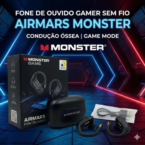 Monster Fone de Ouvido Sem Fio XKO01 TTD Earclip Esportivo Bluetooth 5.3 Som HI-FI 7 Horas