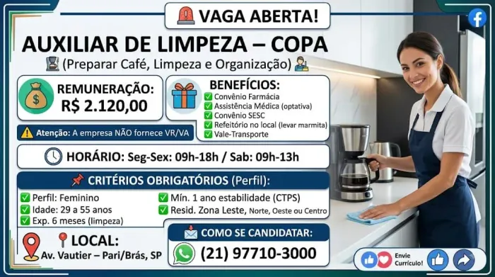 Auxiliar de limpeza - Copa