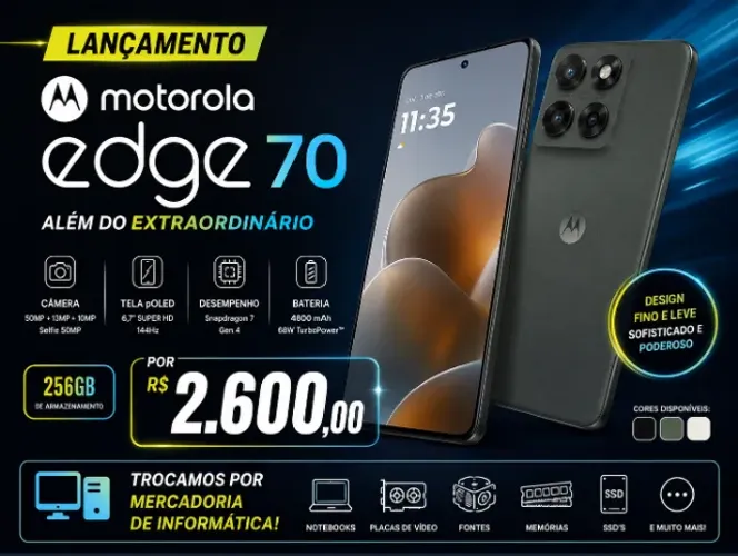 Motorola Edge 70 256GB Lacrado! Trocamos por Informática