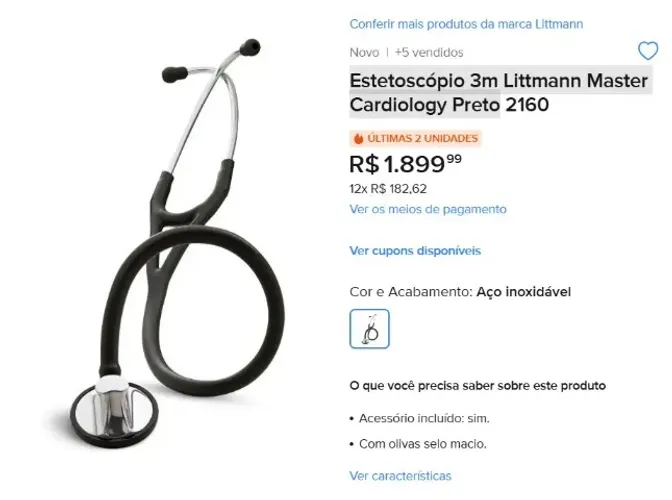 Estetoscópio 3m Littmann Master Cardiology Preto