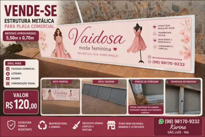 Estrutura Metálica para placa comercial 5,50m x 0,70cm