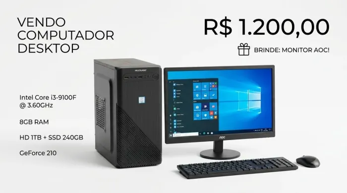 Computador (CPU Completo) i3 9° geração, 8GB Ram, 240Gb SSD + 1TB de HD e um monitor AOC