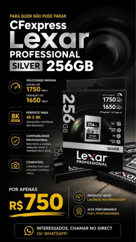 CFexpress Type A Lexar Professional Silver 256GB - 1750MB/s | Novo Lacrado