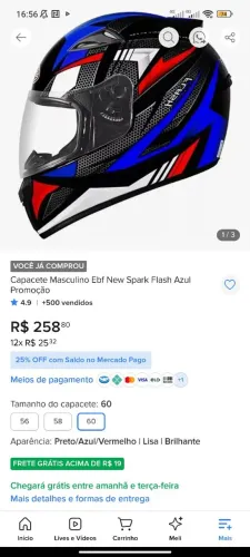 Capacete Spark EBF tamanho 60 ( NOVO )