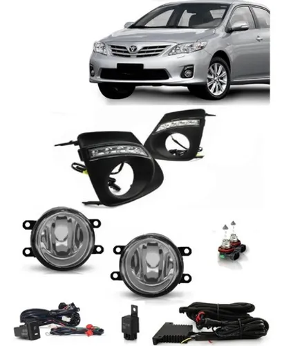 Kit Farol Milha C/Moldura Preta Led DRL Corolla 2012 a 2014