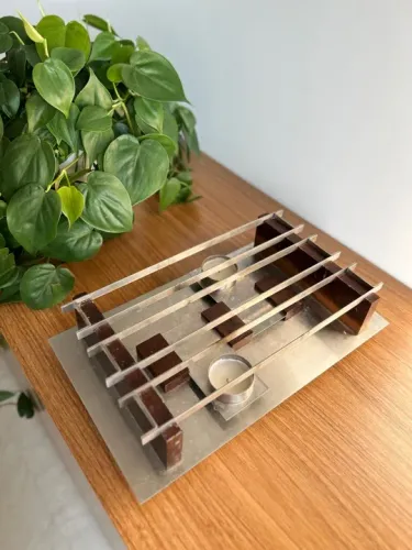 Rechaud Vintage de Inox com Madeira