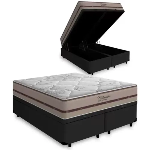 Colchão Queen Clássico Molas Ensacadas + Base Baú Blindado tt65
