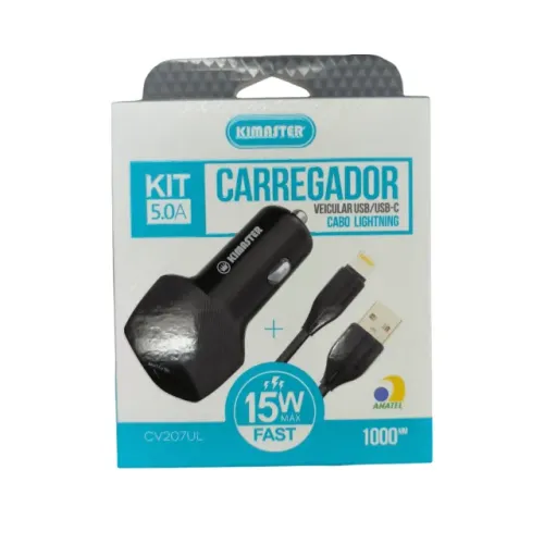 Kit Carregador Veicular + Cabo Lightning 15W CV207UL - Kimaster  cod: 3967
